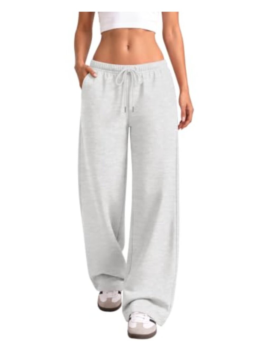 Wide Leg Fleece Sweatpants Cotton Polyester Drawstring Pockets Lounge